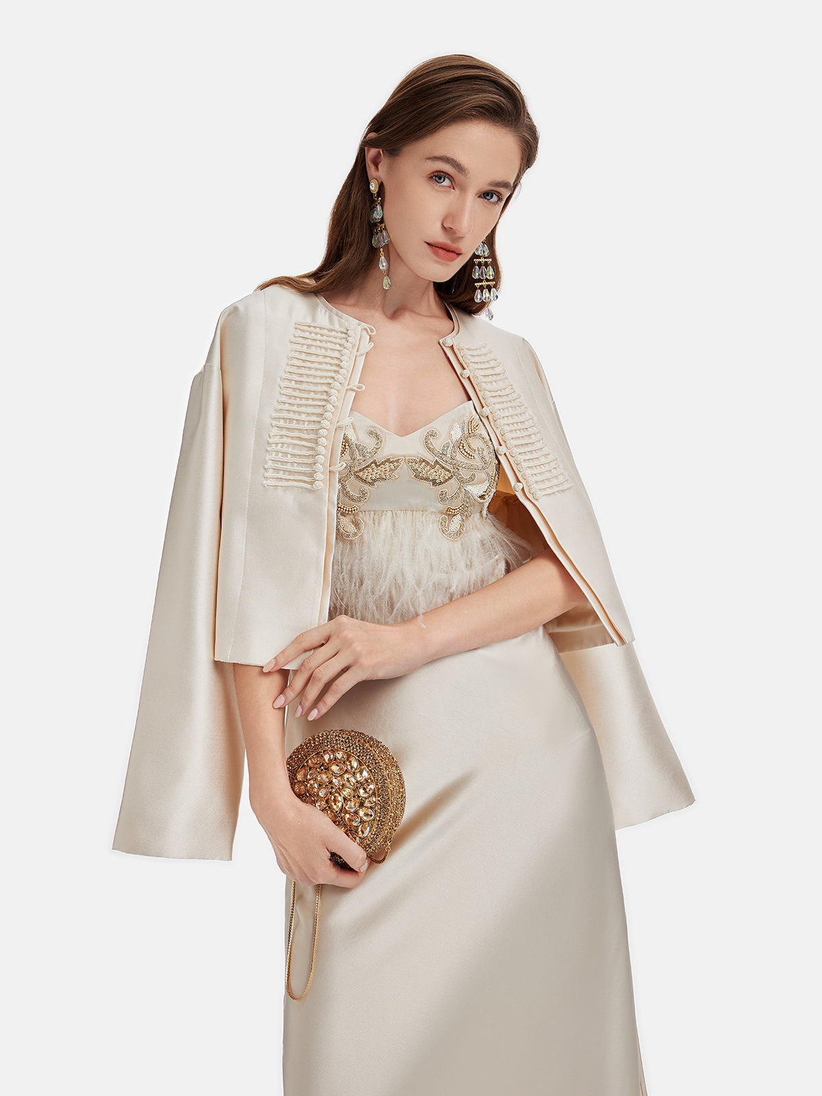 Ağır İpek Yün Kruvaze Kısa Kaban