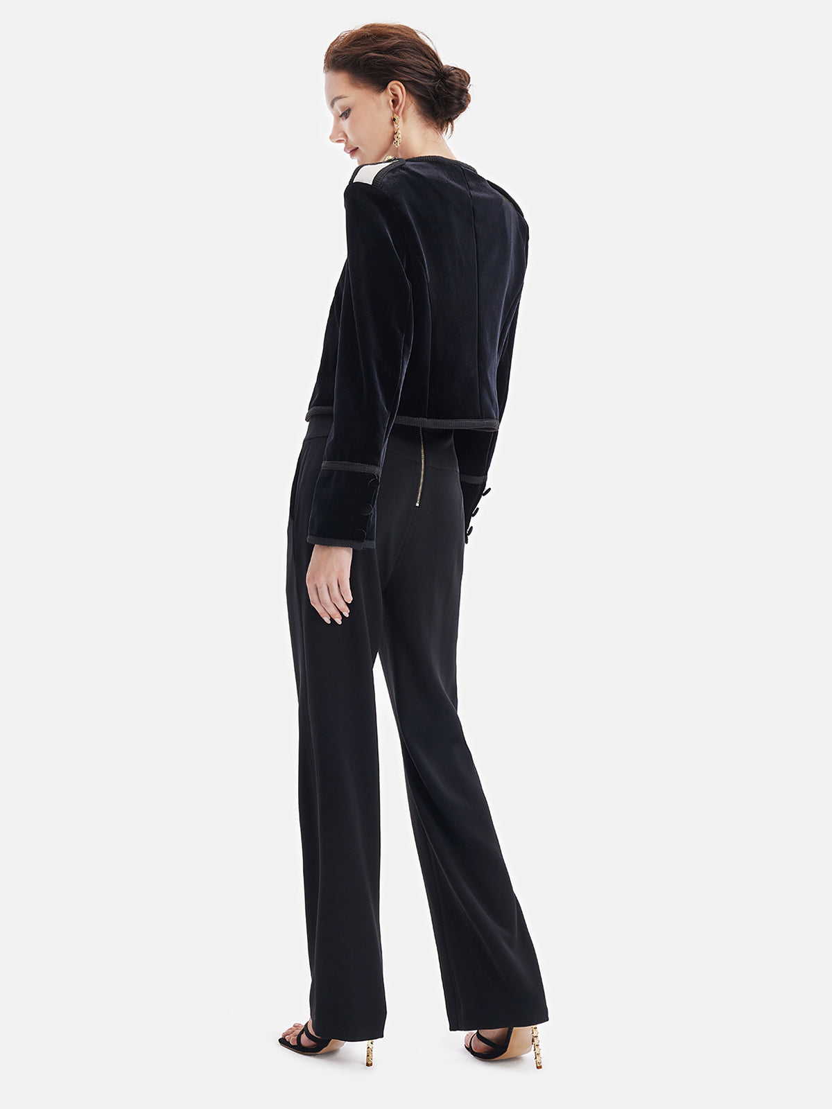 Retro Kadife Kruvaze Asimetrik Kısa Ceket