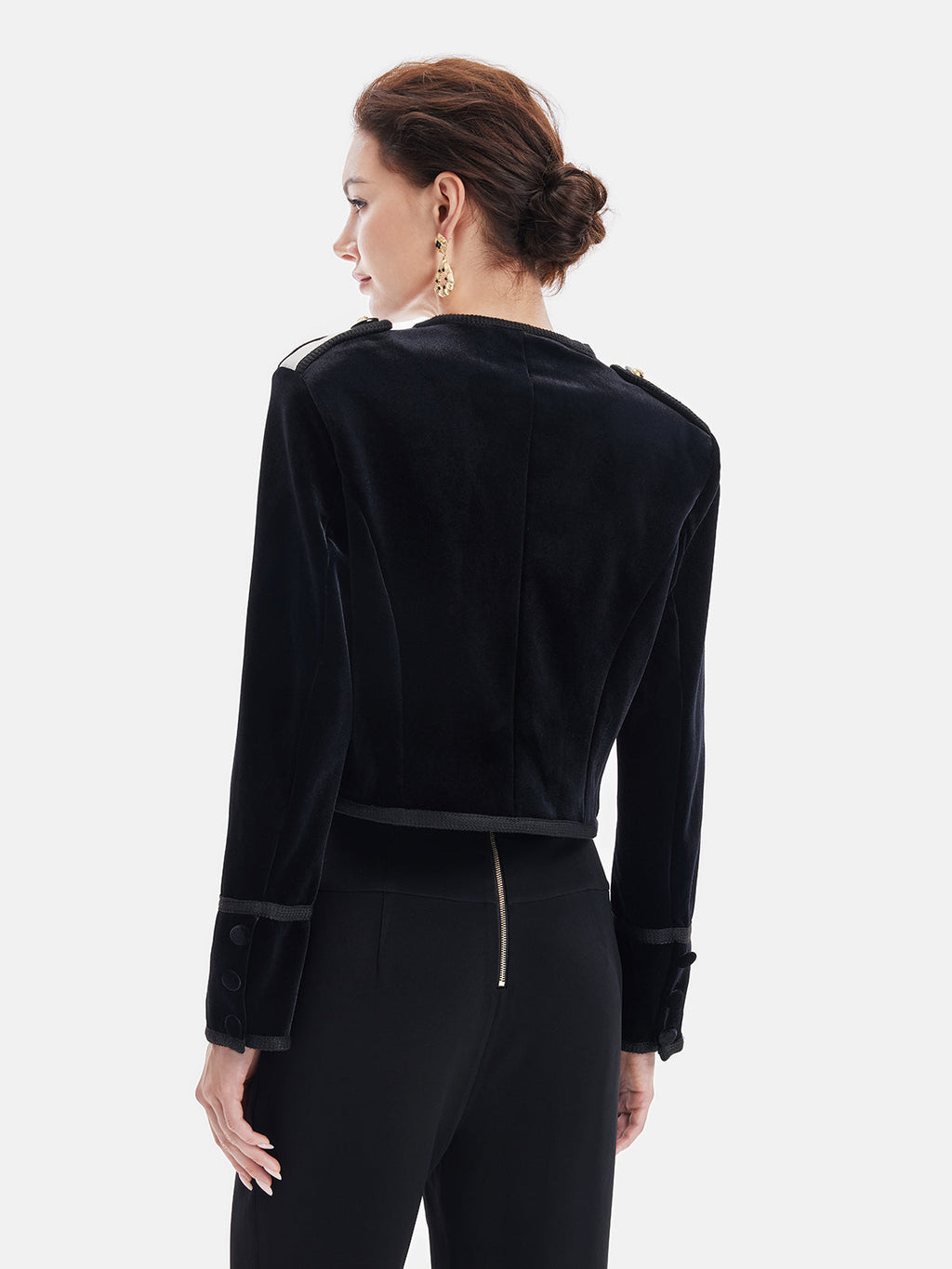 Retro Kadife Kruvaze Asimetrik Kısa Ceket