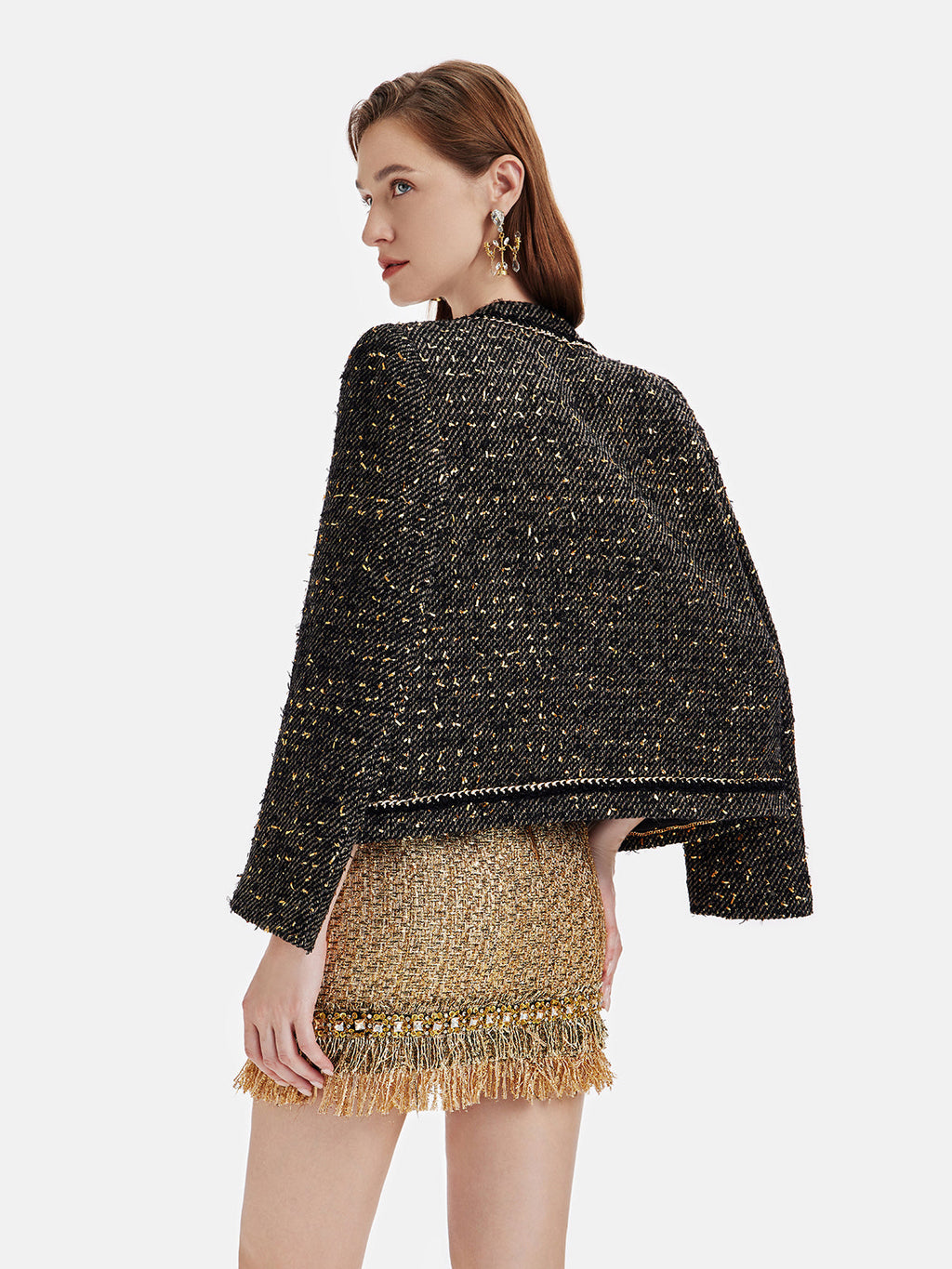 Altın İplik Deri Zincirli Trim Ceket