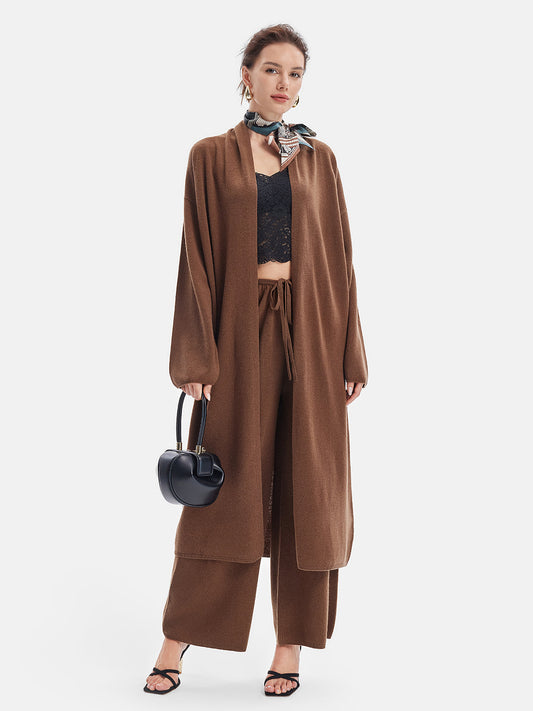 Merinos Yünü Örgü Uzun Kaban