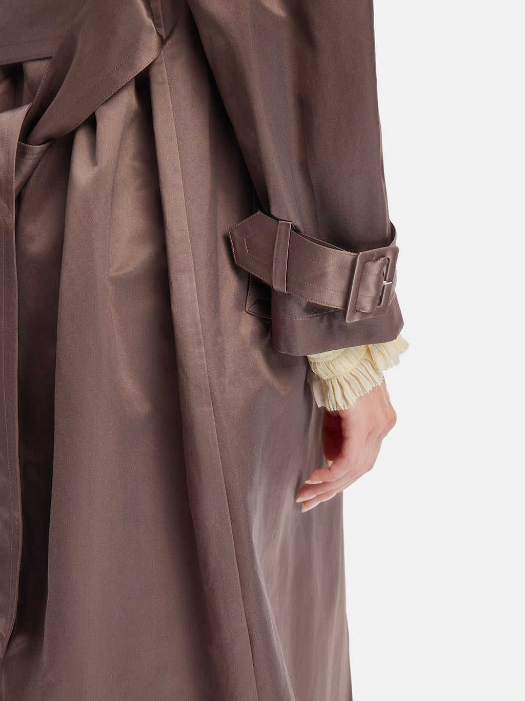 Klasik İpeksi Yün Uzun Trençkot