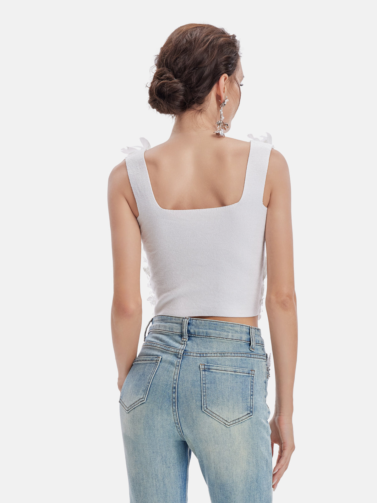 3D Çiçekli Tüy Yelek