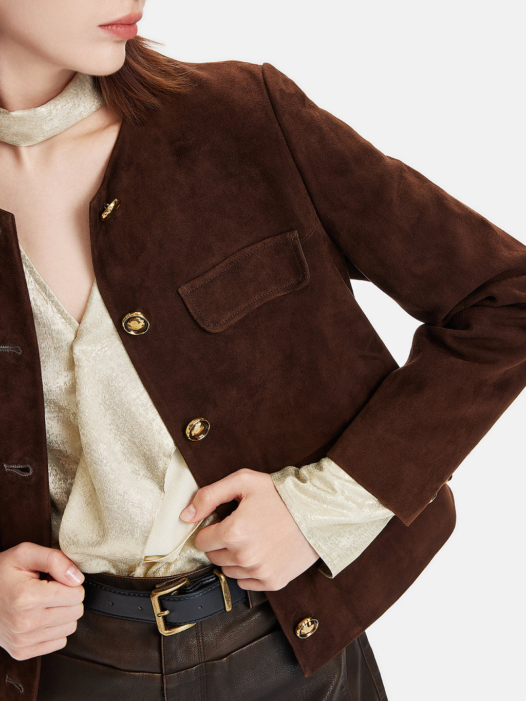 Fransız Kürklü Deri Kısa Ceket