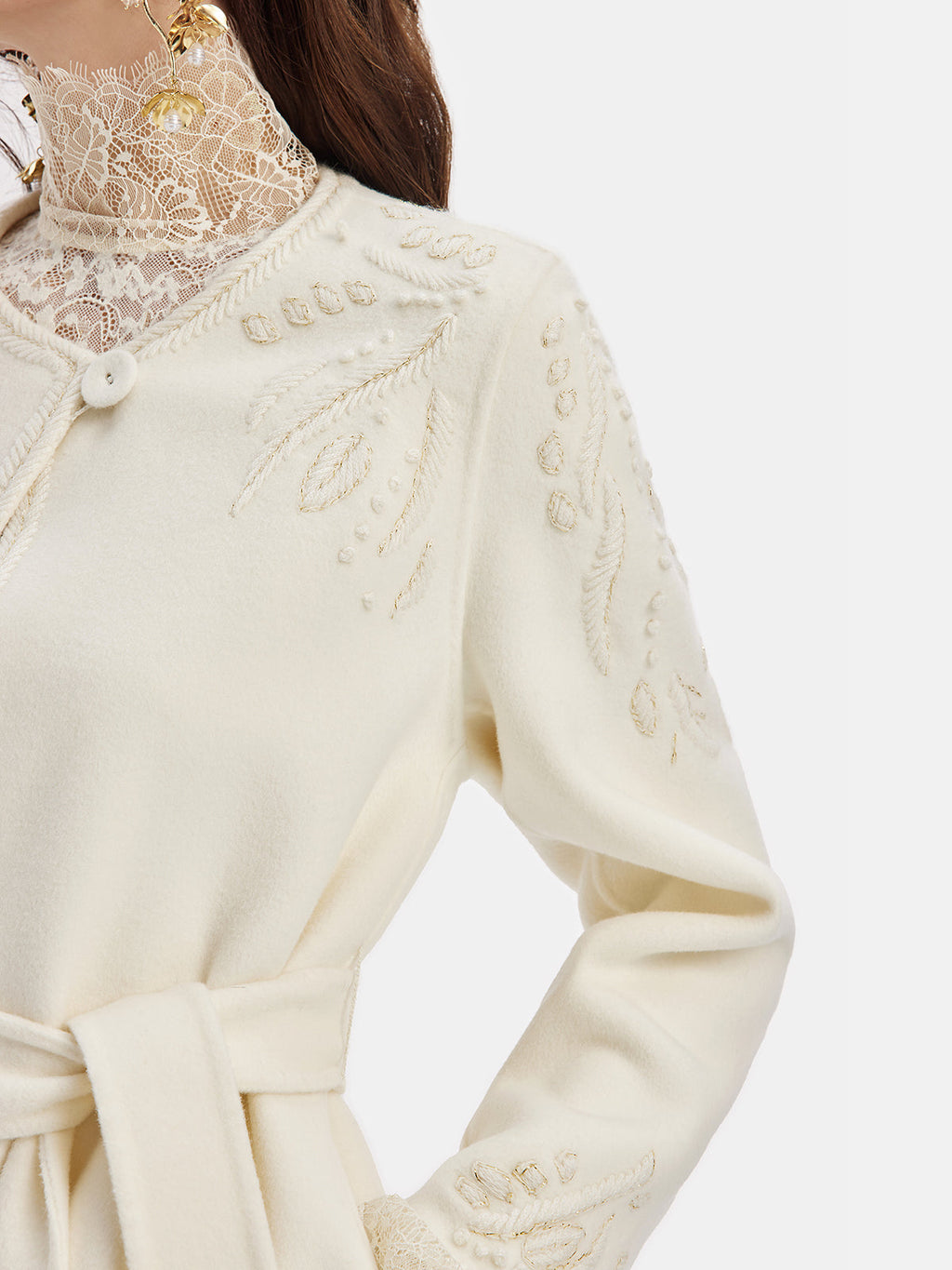 Kaşmir Halat Boncuklu Nakışlı Çift Yüz Kaban