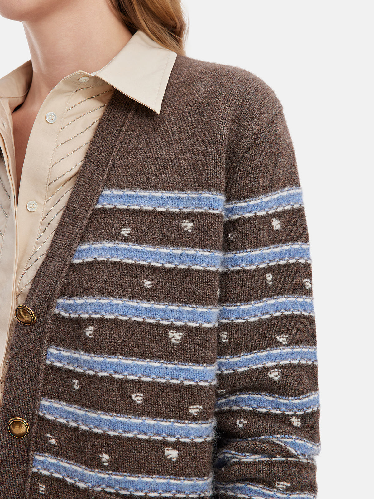 El Tığ İşi Çizgili Yün Hırka