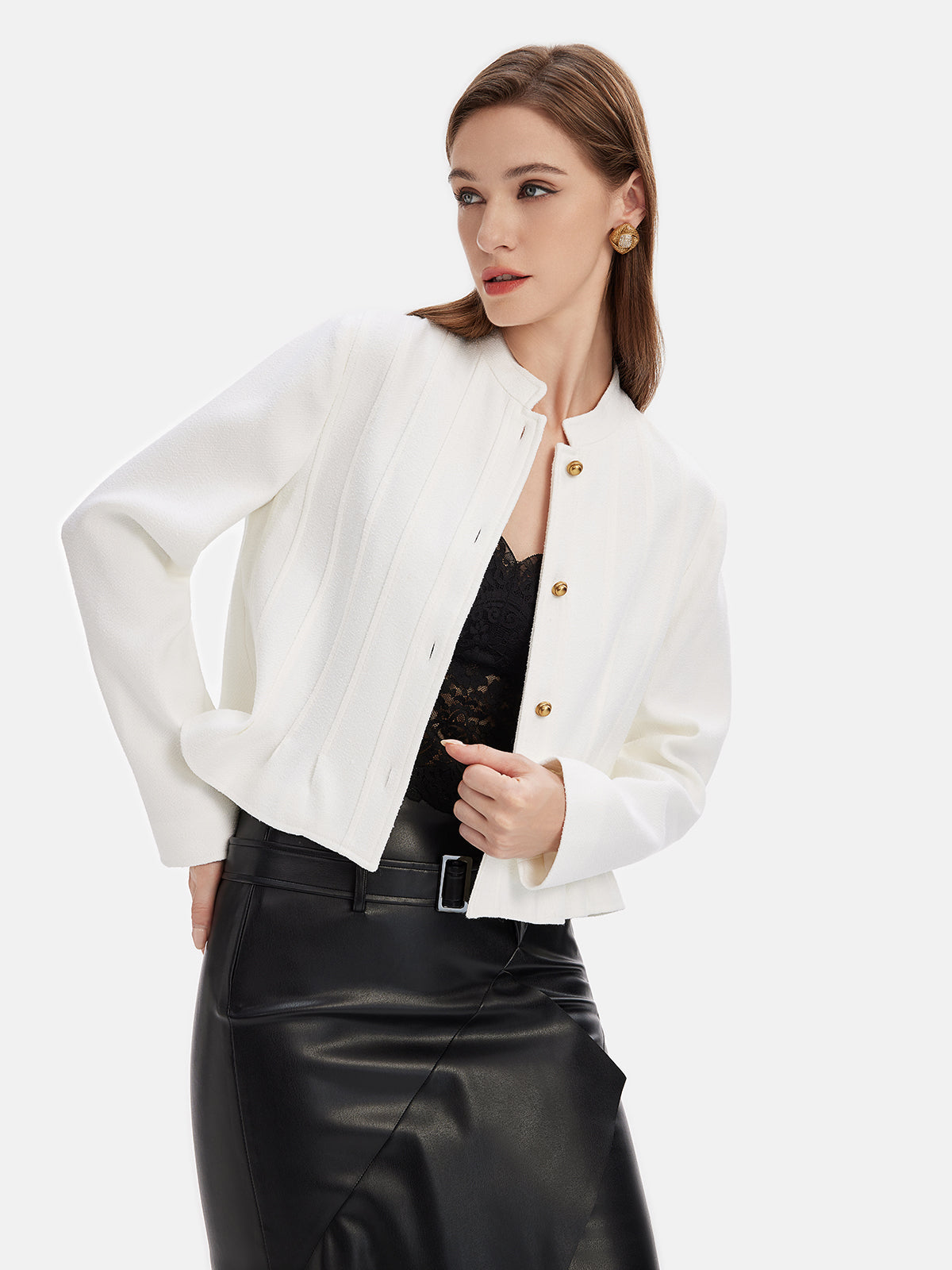 Dokulu Dalgalı Etek Boyu Mont