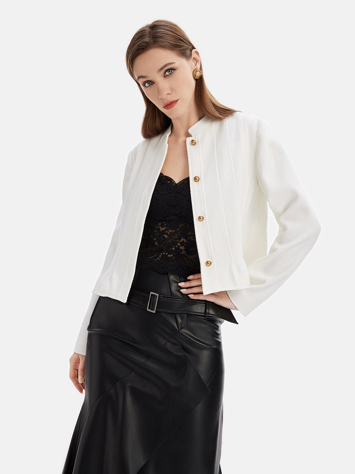 Dokulu Dalgalı Etek Boyu Mont