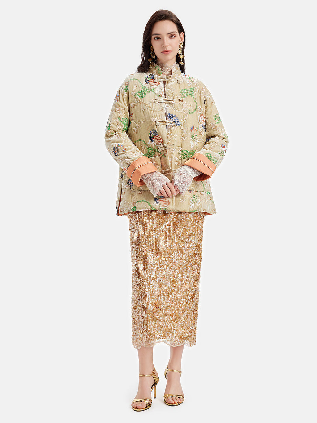 İpek Kadife Nakışlı Kaban