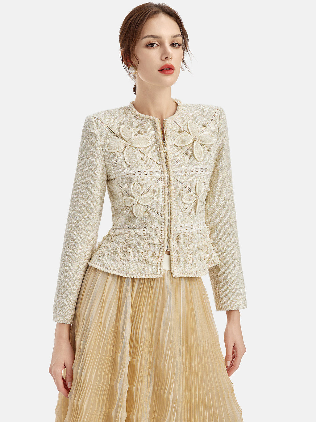 3D Çiçek Özel Piliseli Çeket