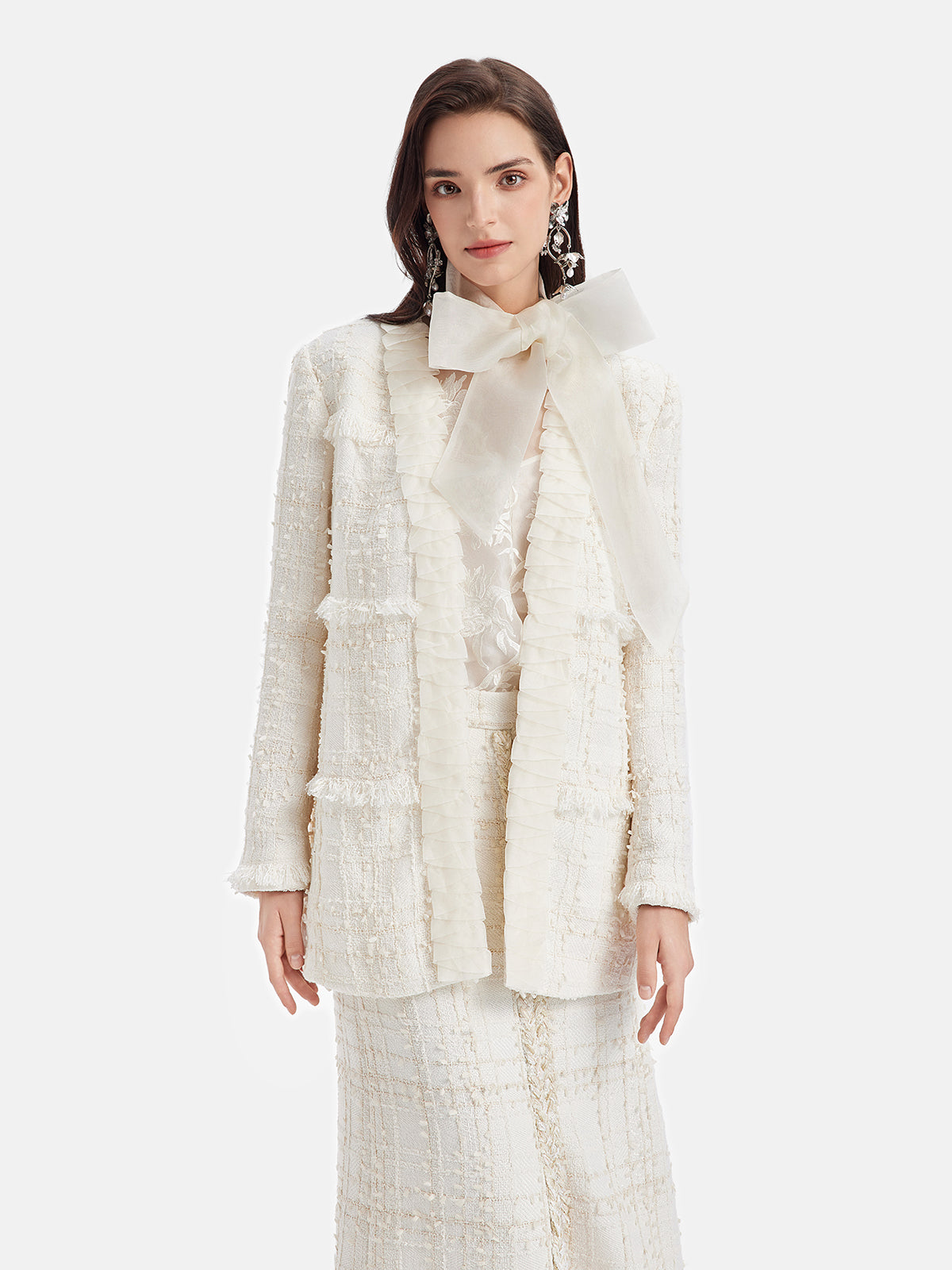 Fransız Simli Tüvit Fırfırlı Uzun Kaban