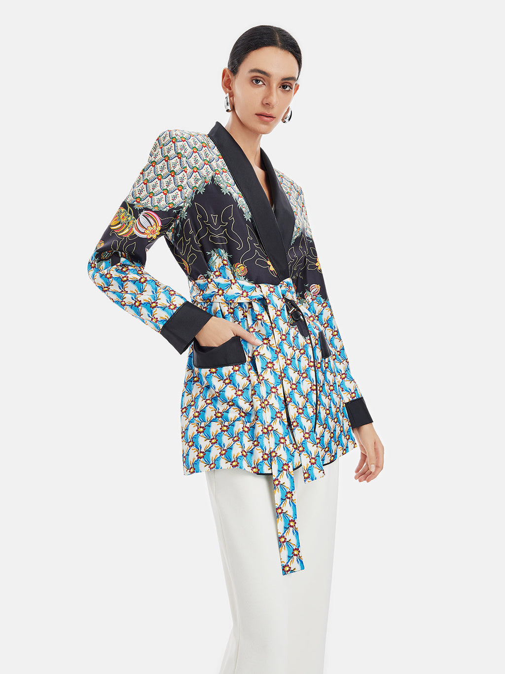 Retro Baskılı İpek Ceket