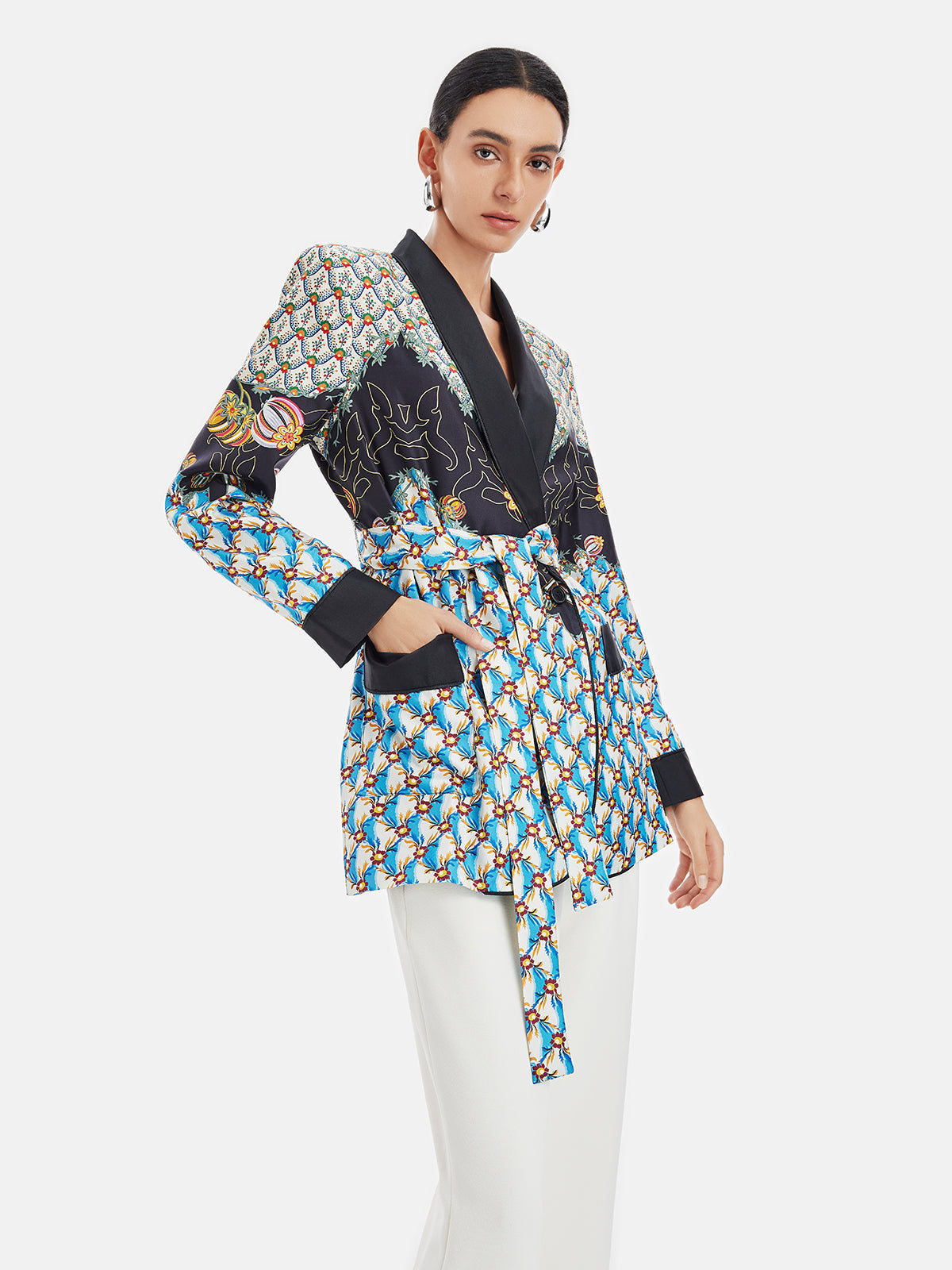 Retro Baskılı İpek Ceket