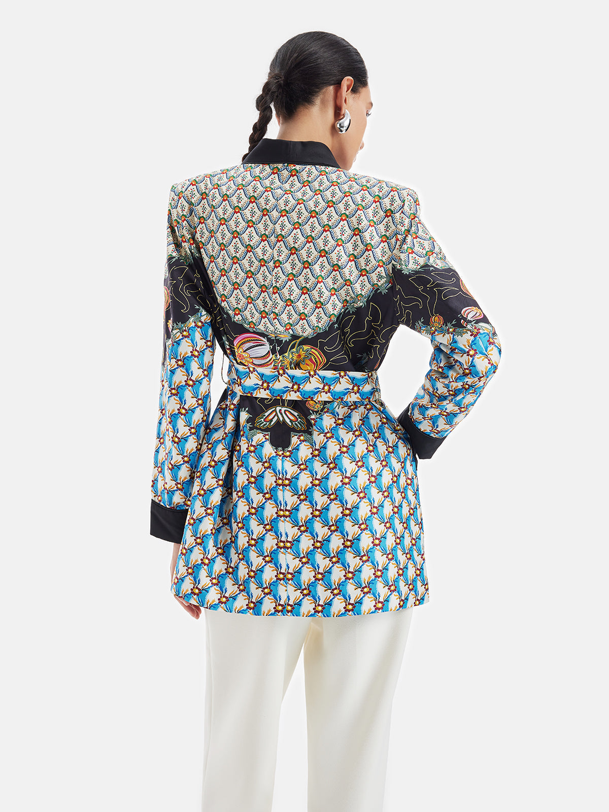 Retro Baskılı İpek Ceket