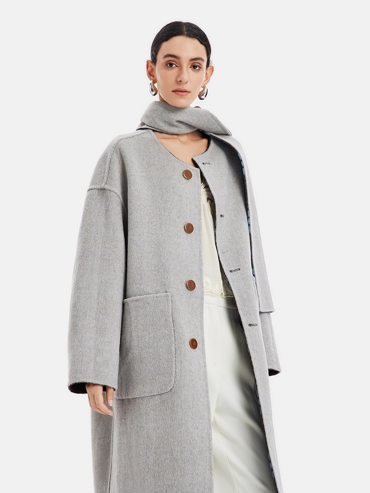 Çıkarılabilir Eşarplı Retro Ekose Kaban