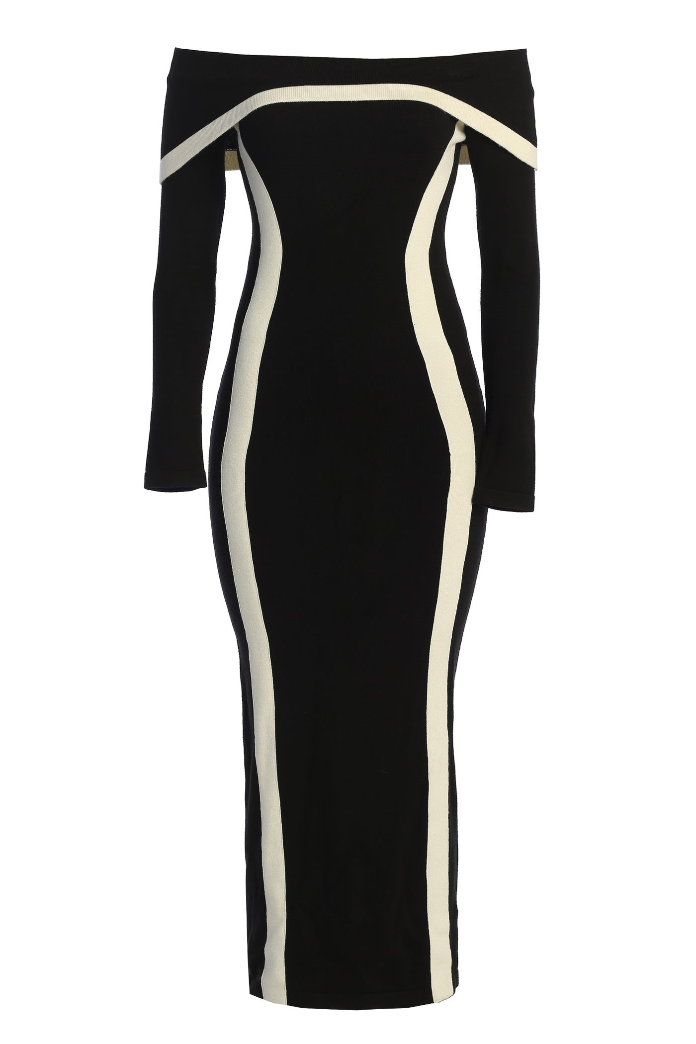 Helen Düşük Omuz Kontrast Uzun Elbise