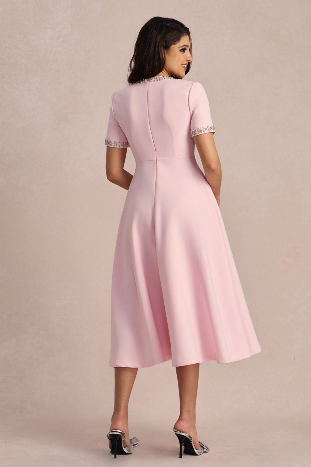 Zoe Fiyonklu Kristal Süslemeli Midi Elbise