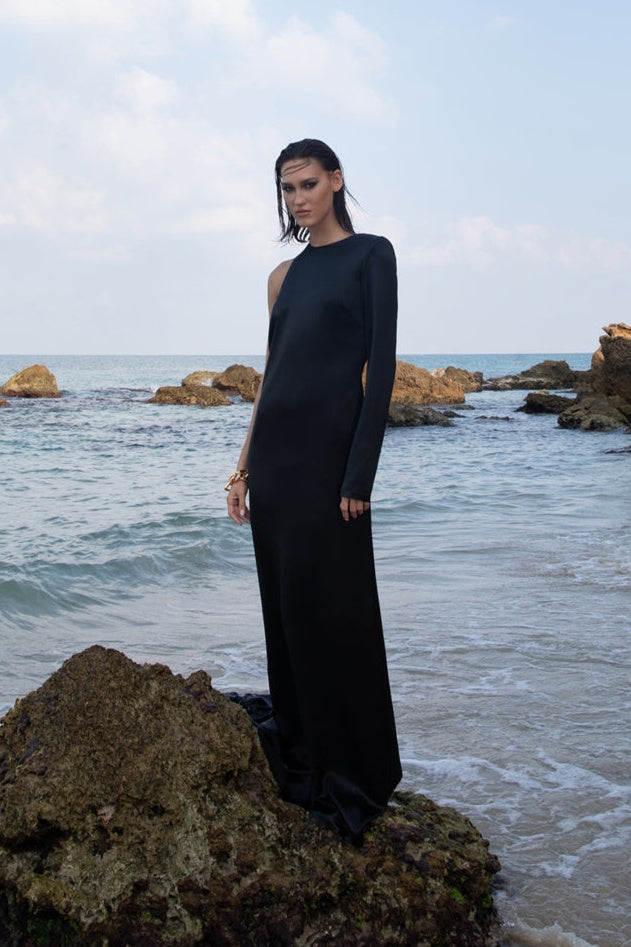 Maria Tek Omuz Yılan Zincirli Maxi Elbise