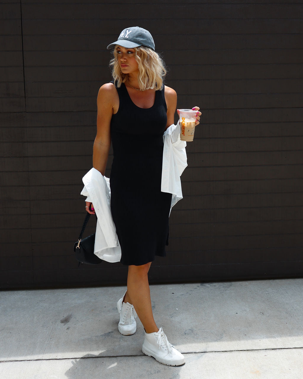 Lorena Pamuk Karışımlı Nervürlü Yan Yırtmaçlı Midi Elbise