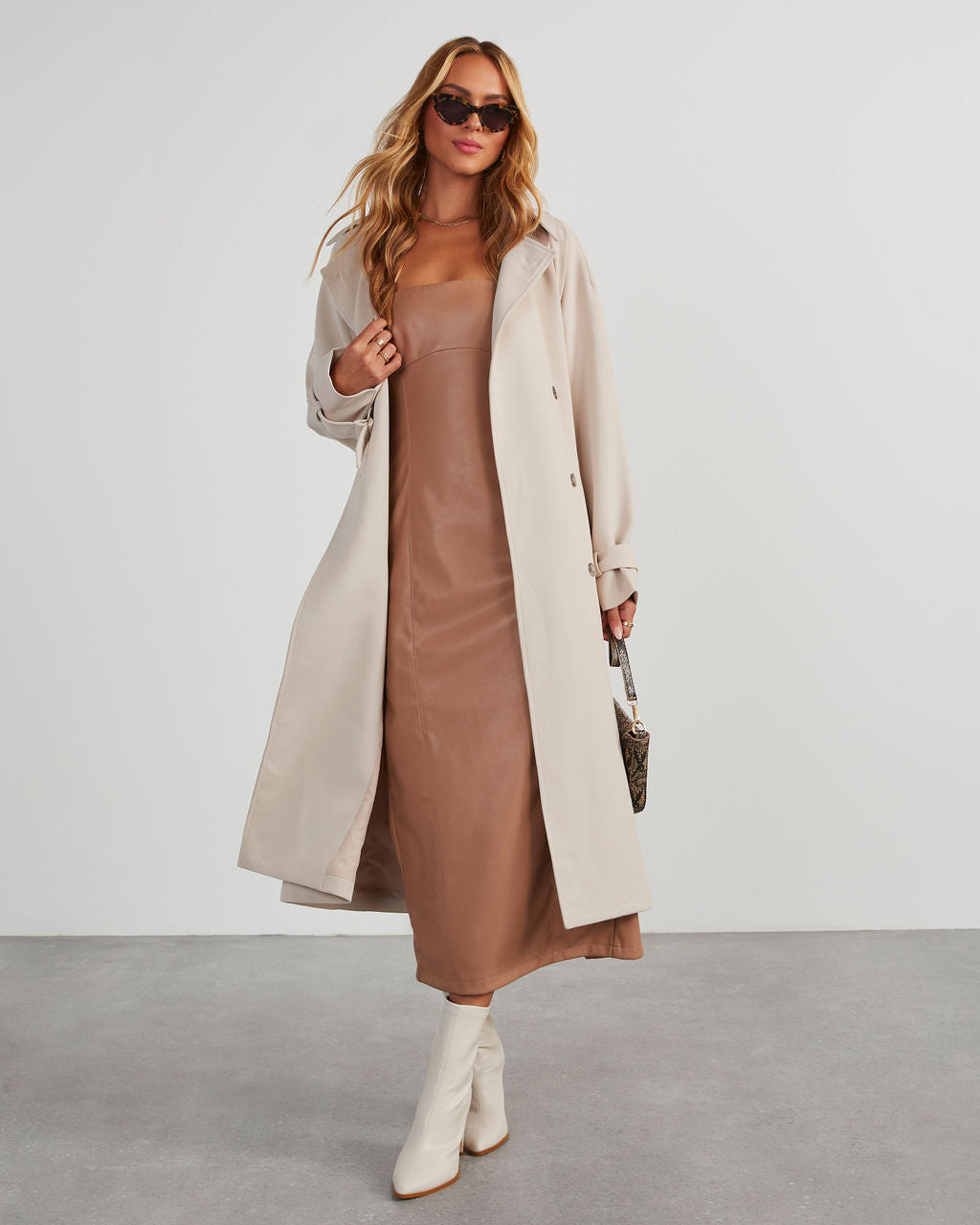 Reeva Straplez Suni Deri Midi Elbise