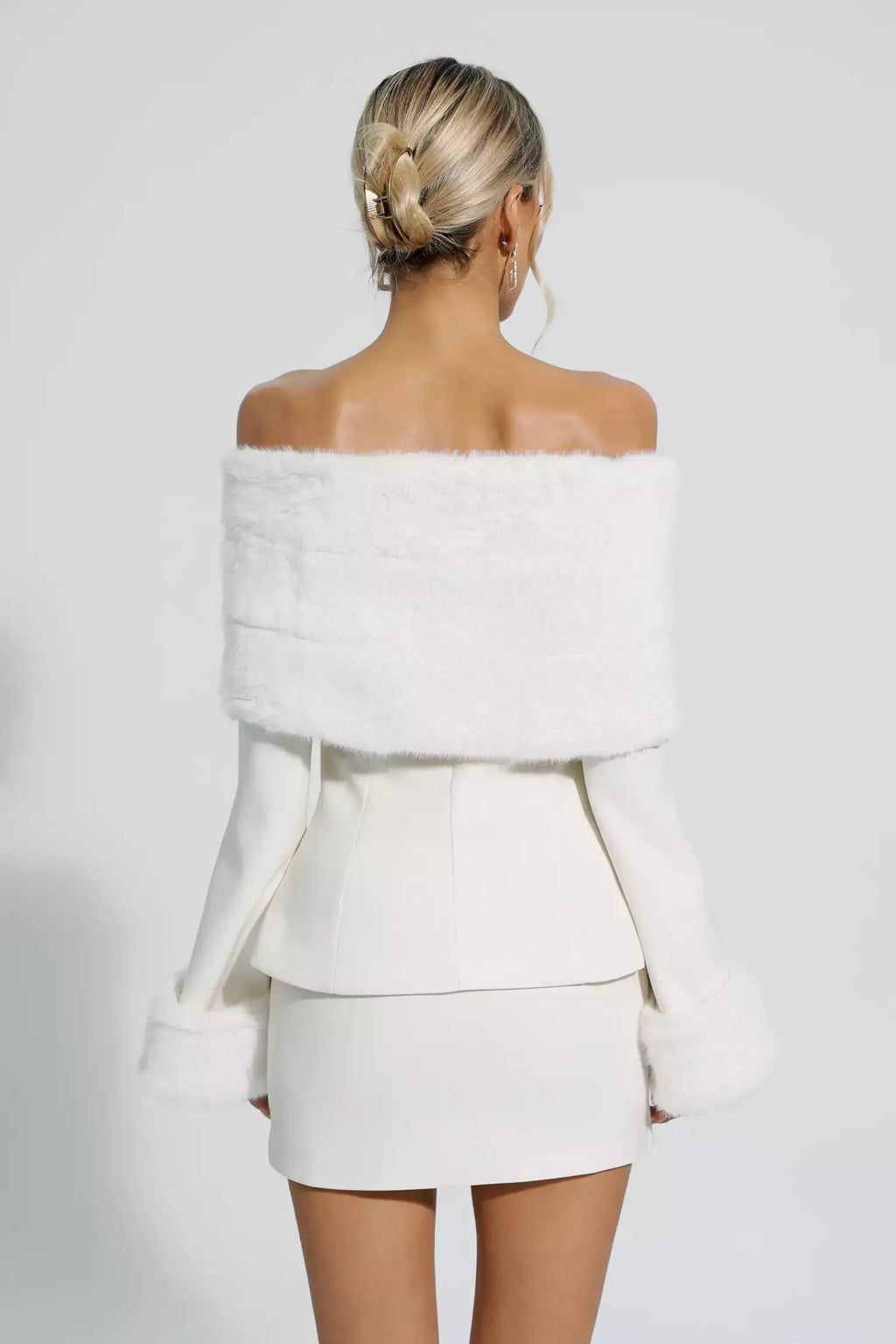 Irene Beyaz Kürklü Mont Takım