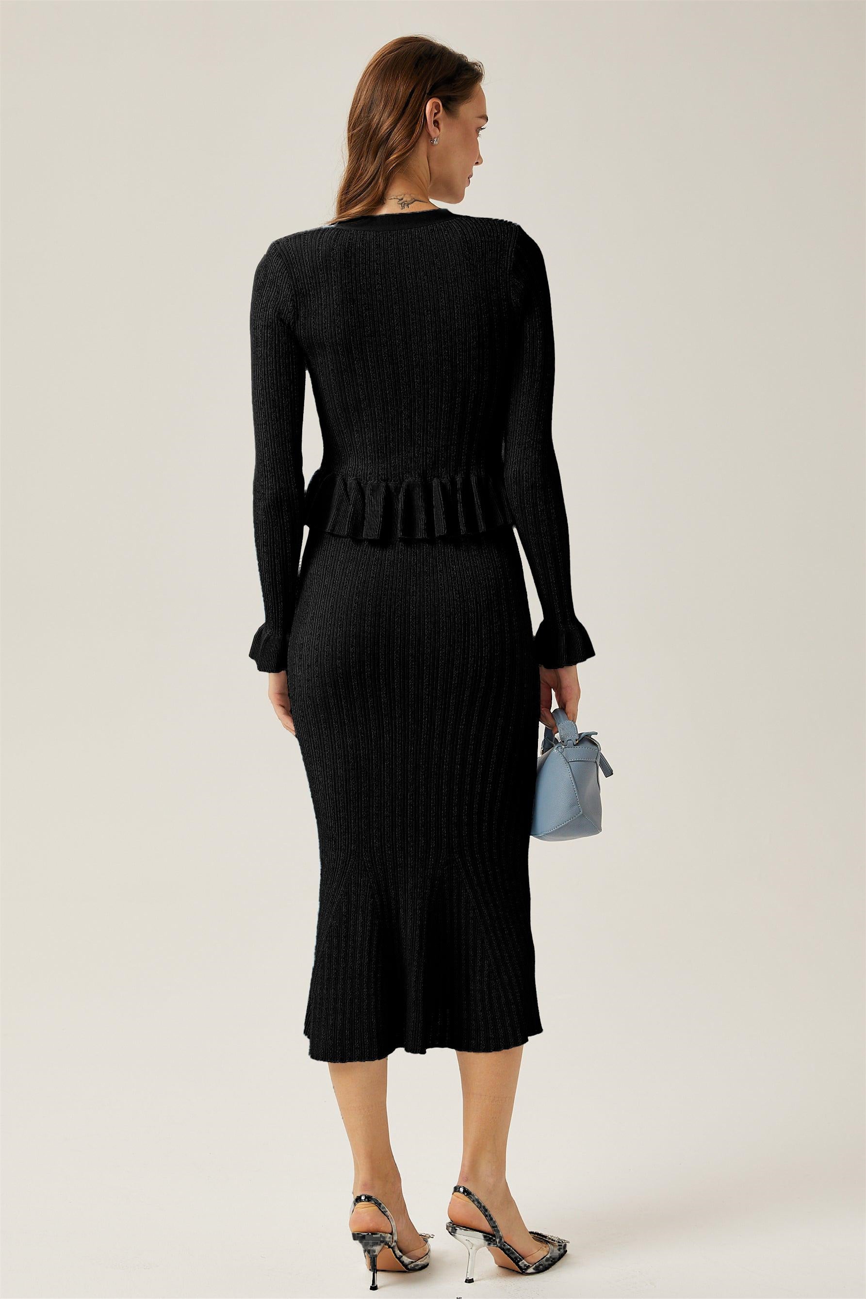 Miriam V Yaka Kloş Triko Etek Takım