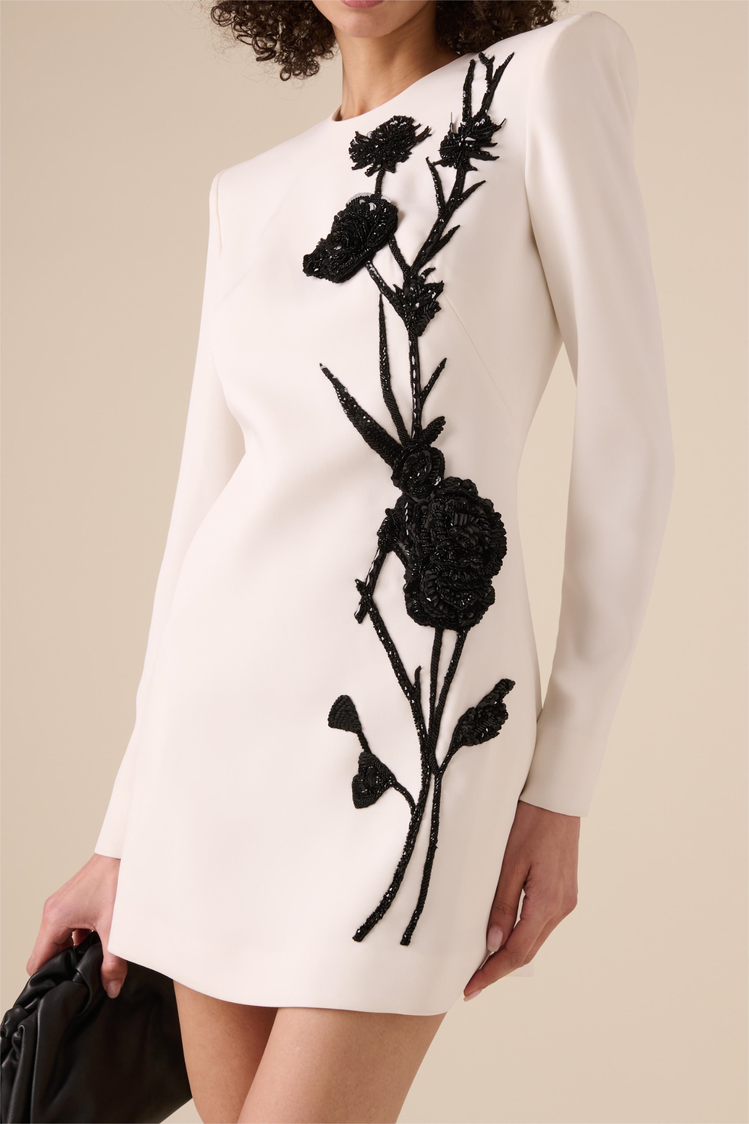 Venüs Çiçekli Boncuklu Mini Elbise