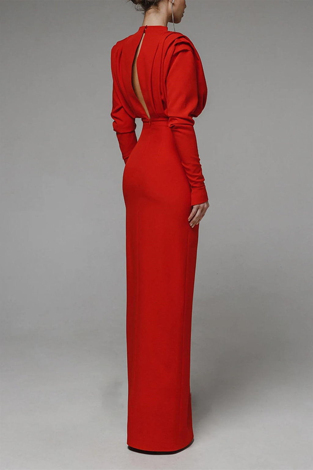 Novia Uzun Kollu Yüksek Bölünmüş Maxi Elbise