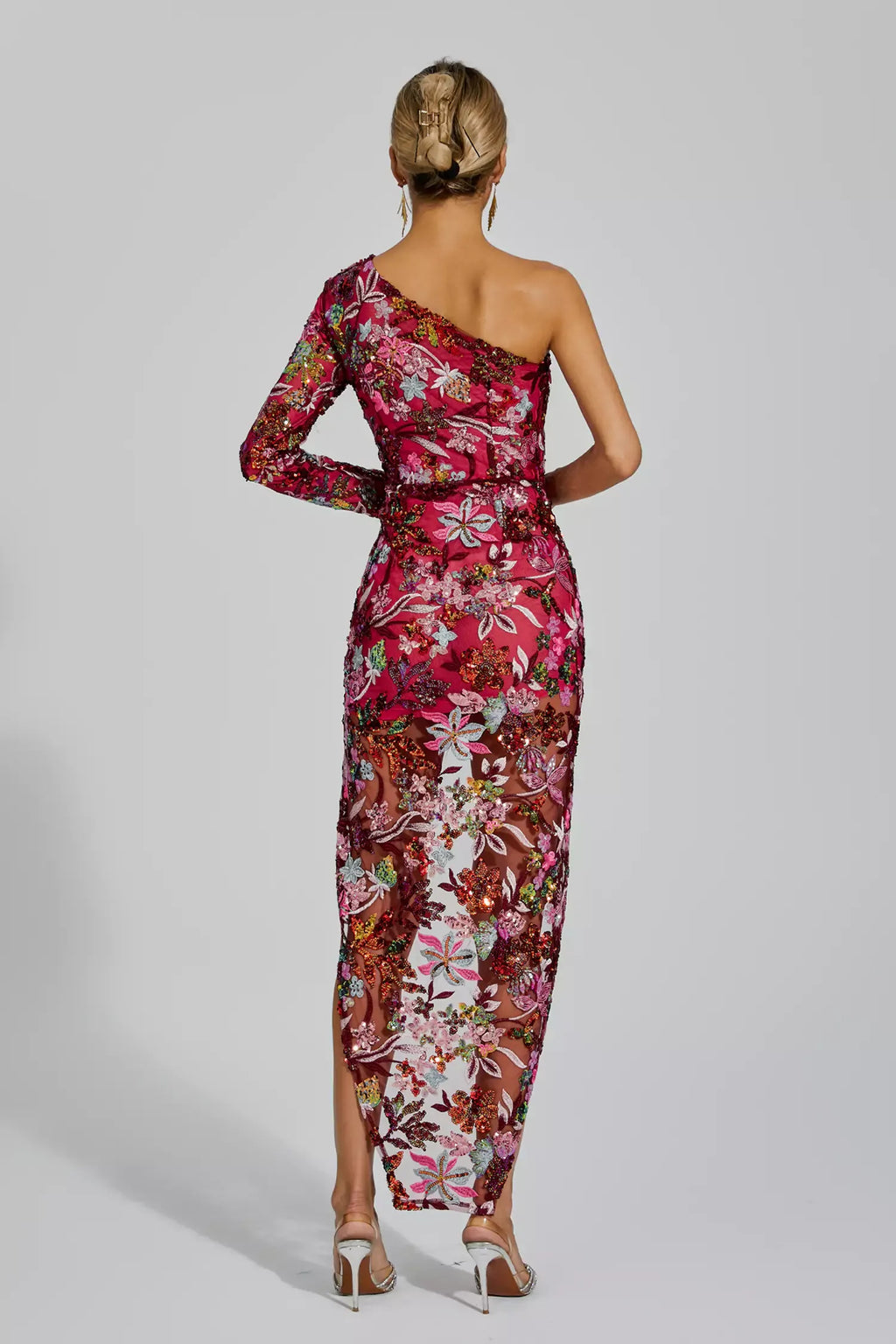 Jangeel Pembe Yırtmaçlı Payet Maxi Elbise