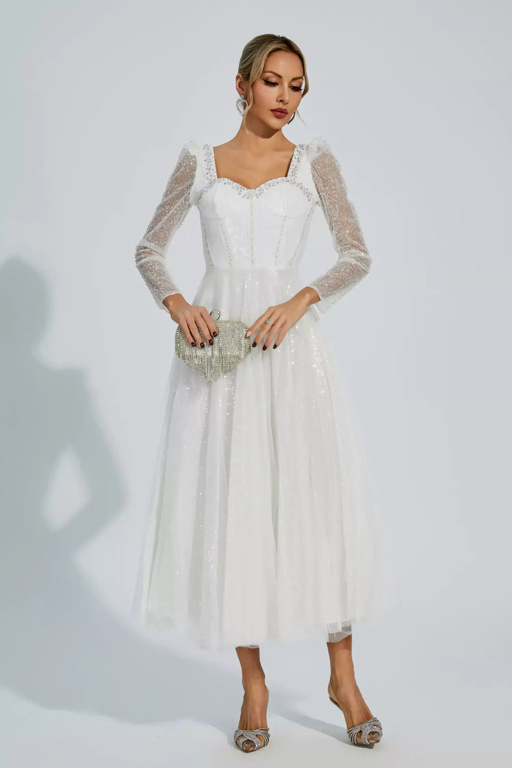 Kamiyah Beyaz Örgü Maxi Elbise