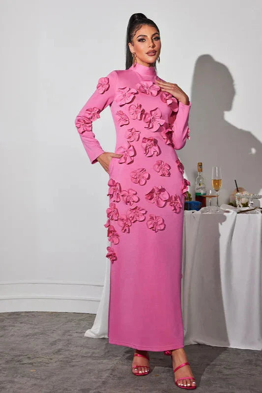 Liluri Uzun Kollu Çiçek Maxi Elbise