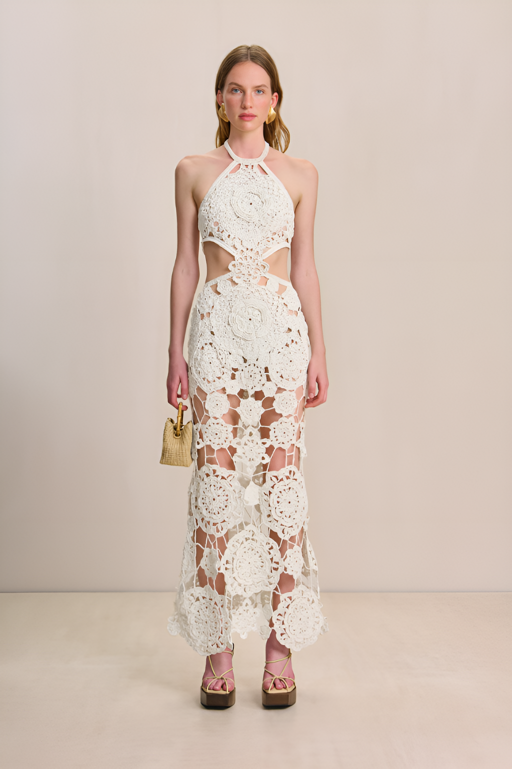 Lucille Halter Yaka Pamuklu Kesik Uzun Elbise