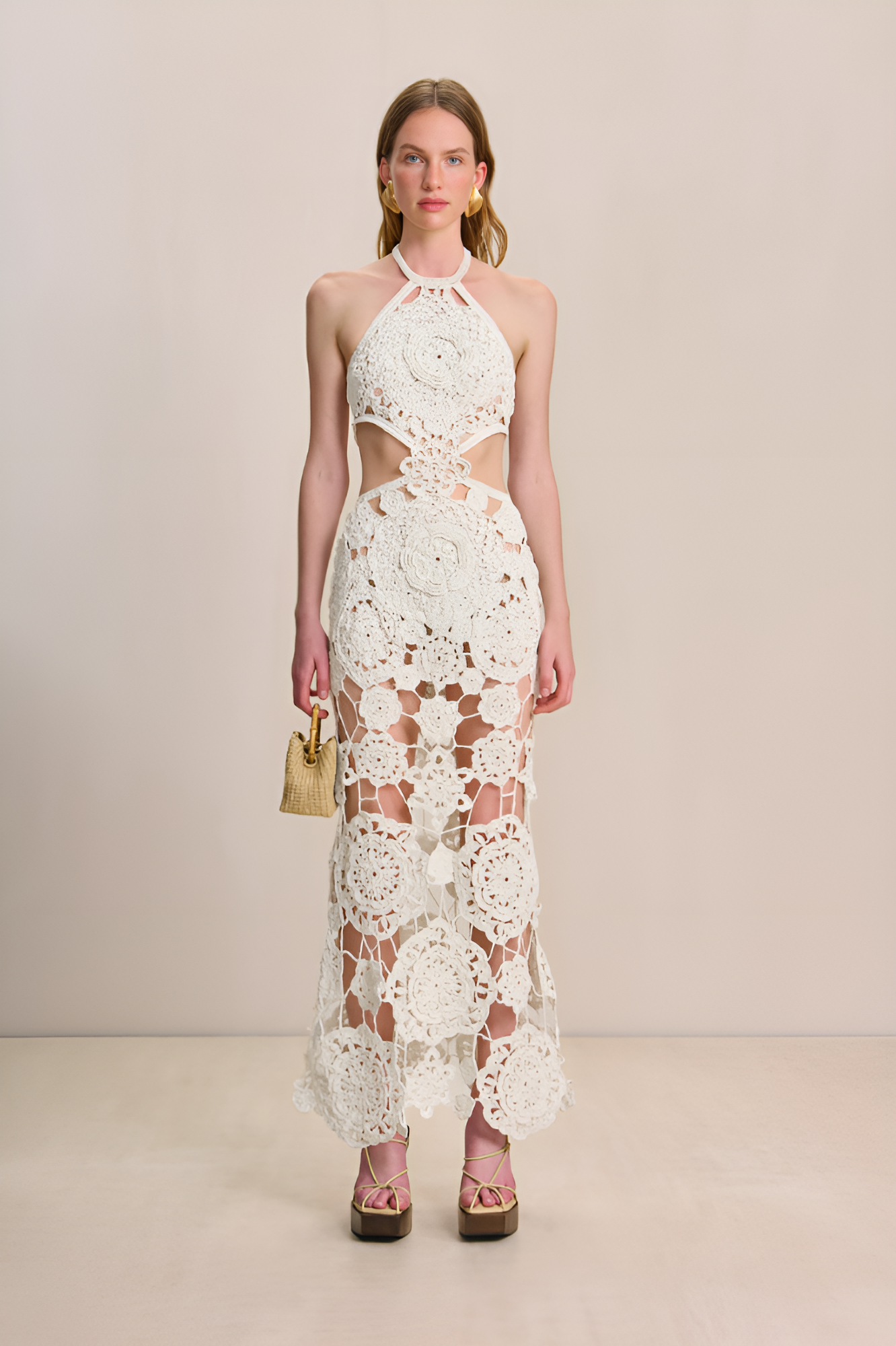 Lucille Halter Yaka Pamuklu Kesik Uzun Elbise