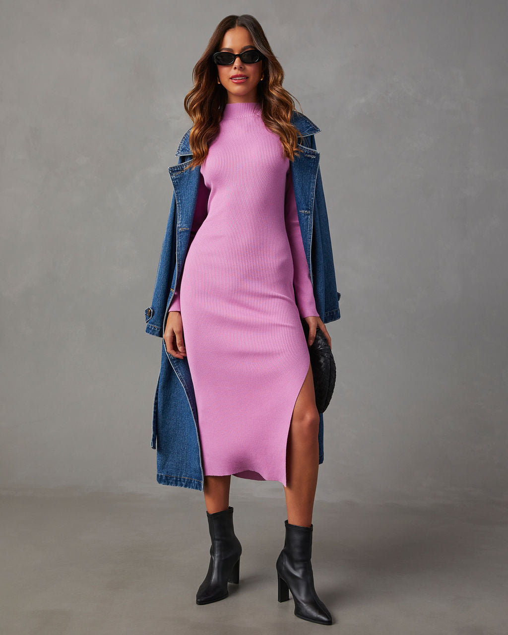 O Düşünceyi Tut Ribanalı Yarım Yaka Midi Elbise