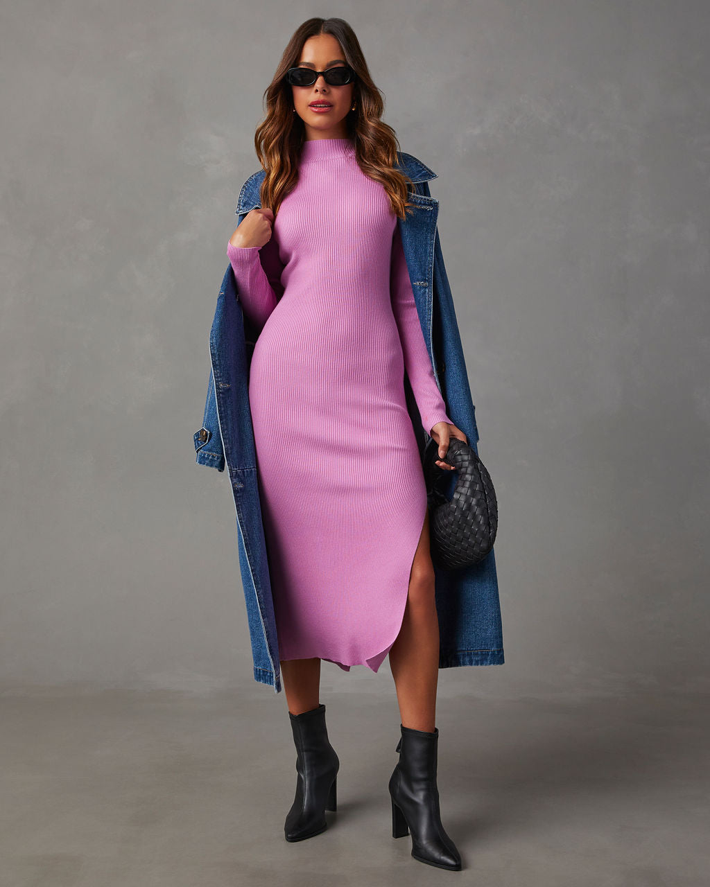 O Düşünceyi Tut Ribanalı Yarım Yaka Midi Elbise