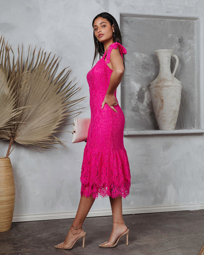 Miami High Tea Dantel Midi Elbise