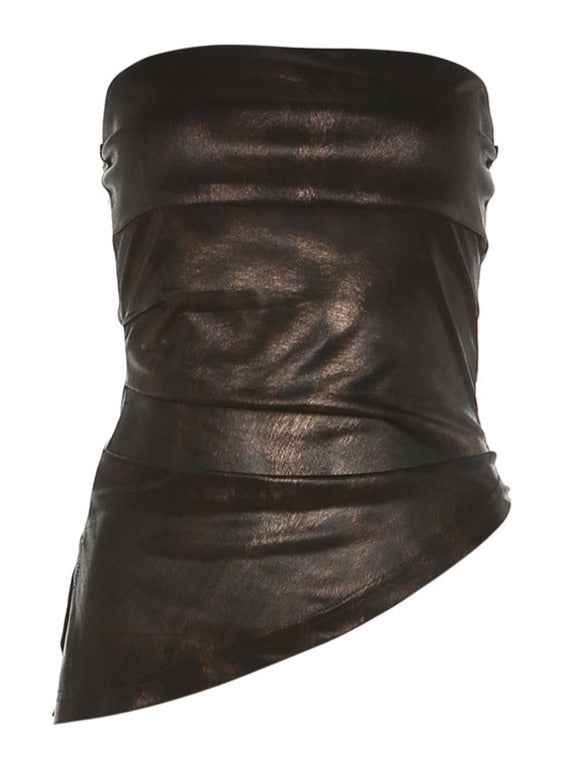 Straplez Sedefli Crop Bluz