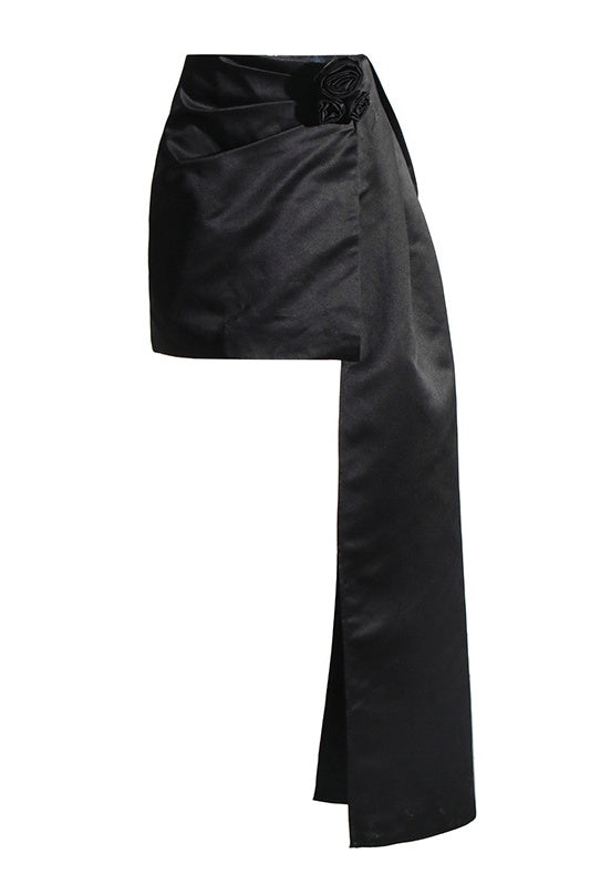 Sielia Çiçek Kuyruklu Mini Saten Etek