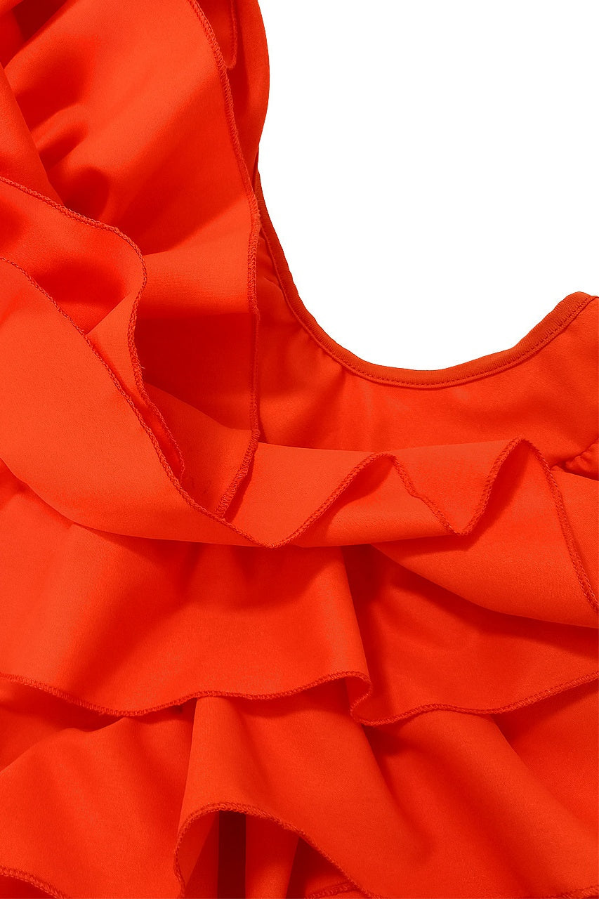 Katlı Fırfırlı V Yaka Mini Elbise