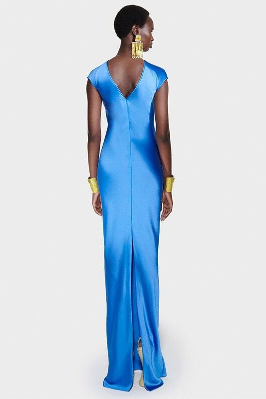 Abigail Baskılı Kısa Kollu Maxi Bölme Elbise