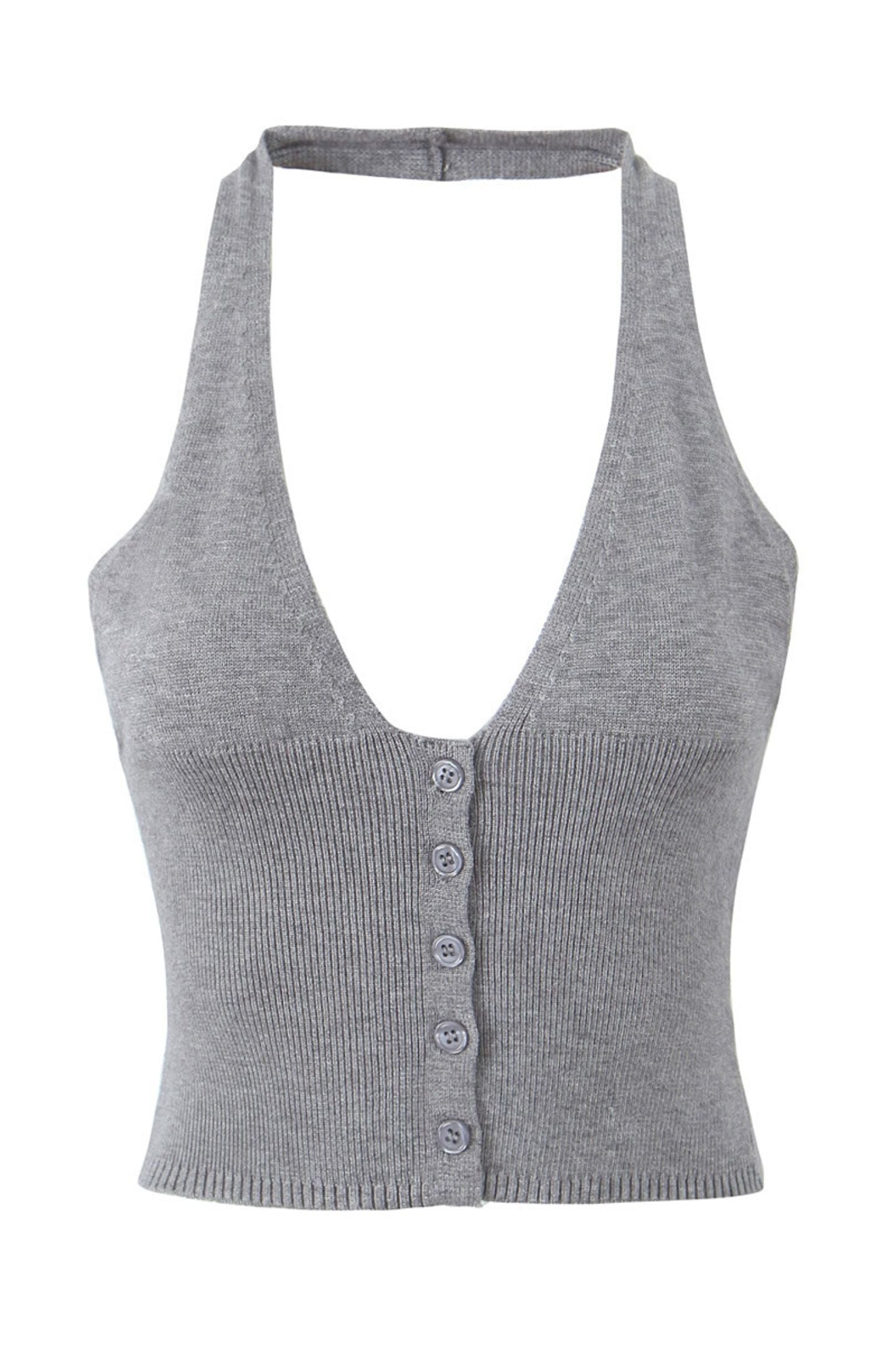 Boyundan Bağlamalı Yelek Üçlü Örgü Takım