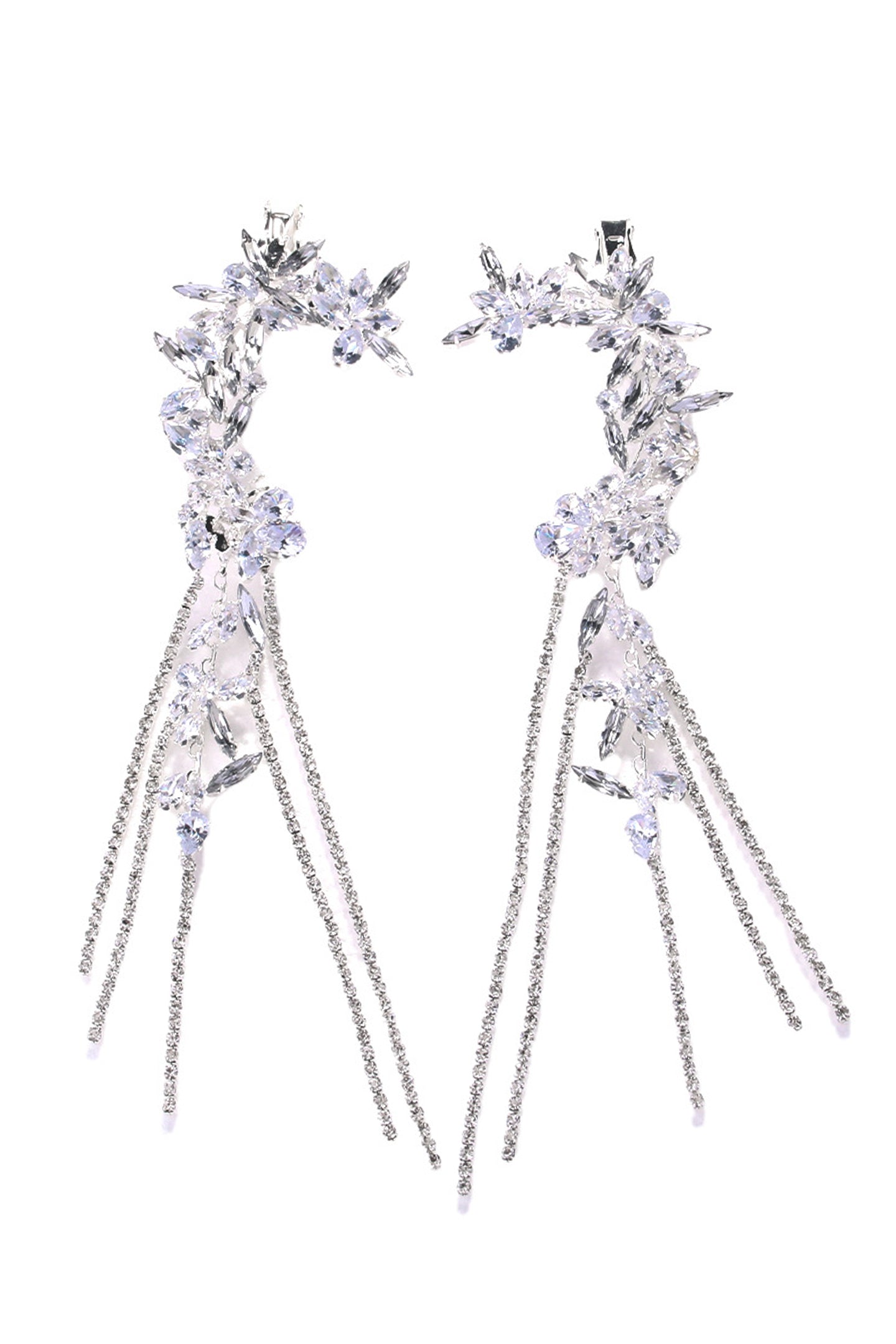 Kristal Çiçek Püskül Kulak Klipsi