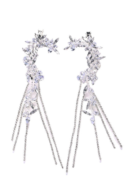 Kristal Çiçek Püskül Kulak Klipsi