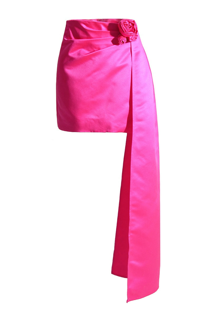 Sielia Çiçek Kuyruklu Mini Saten Etek