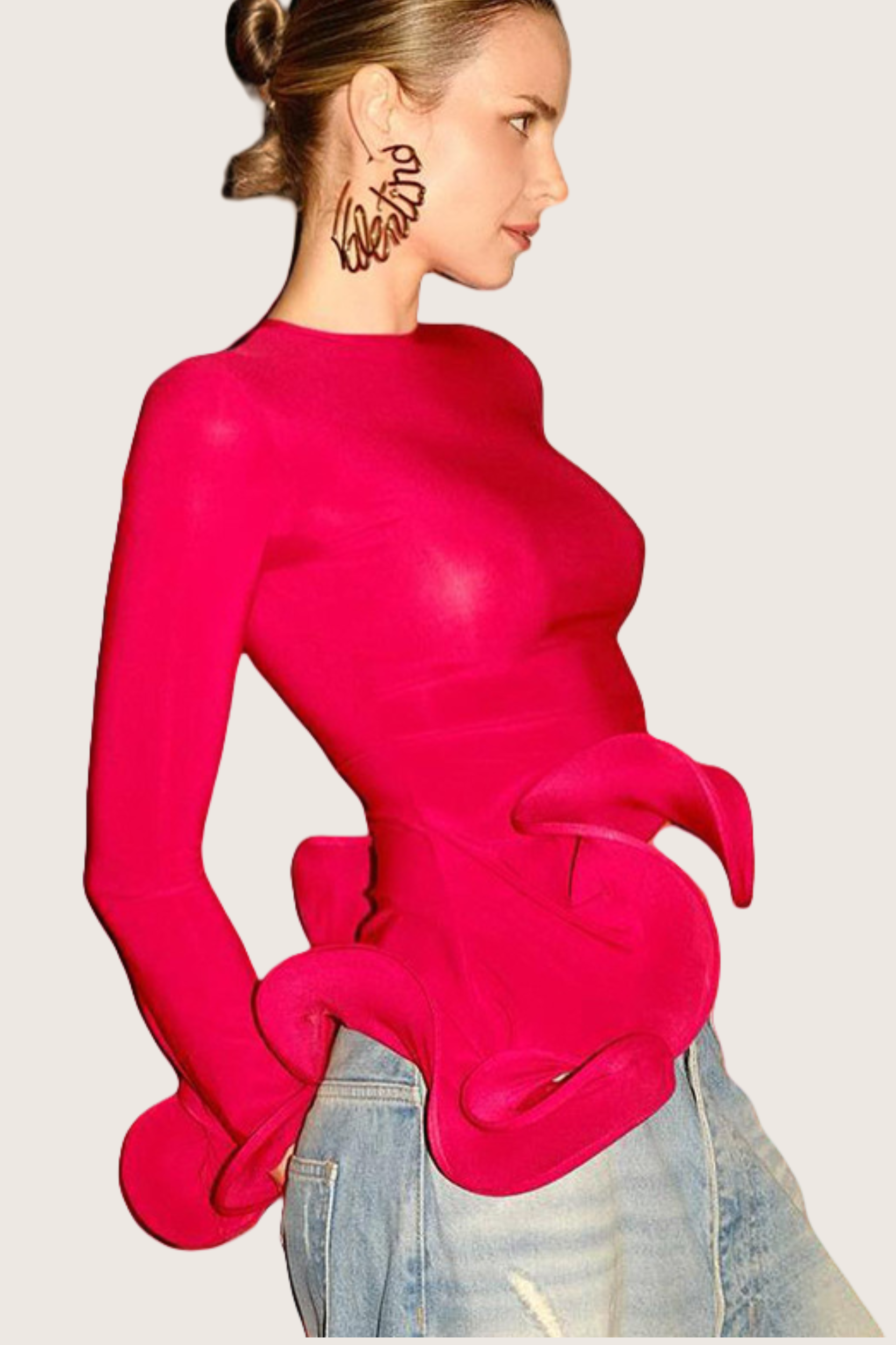 Bisiklet Yaka Asimetrik Kıvrımlı Üst