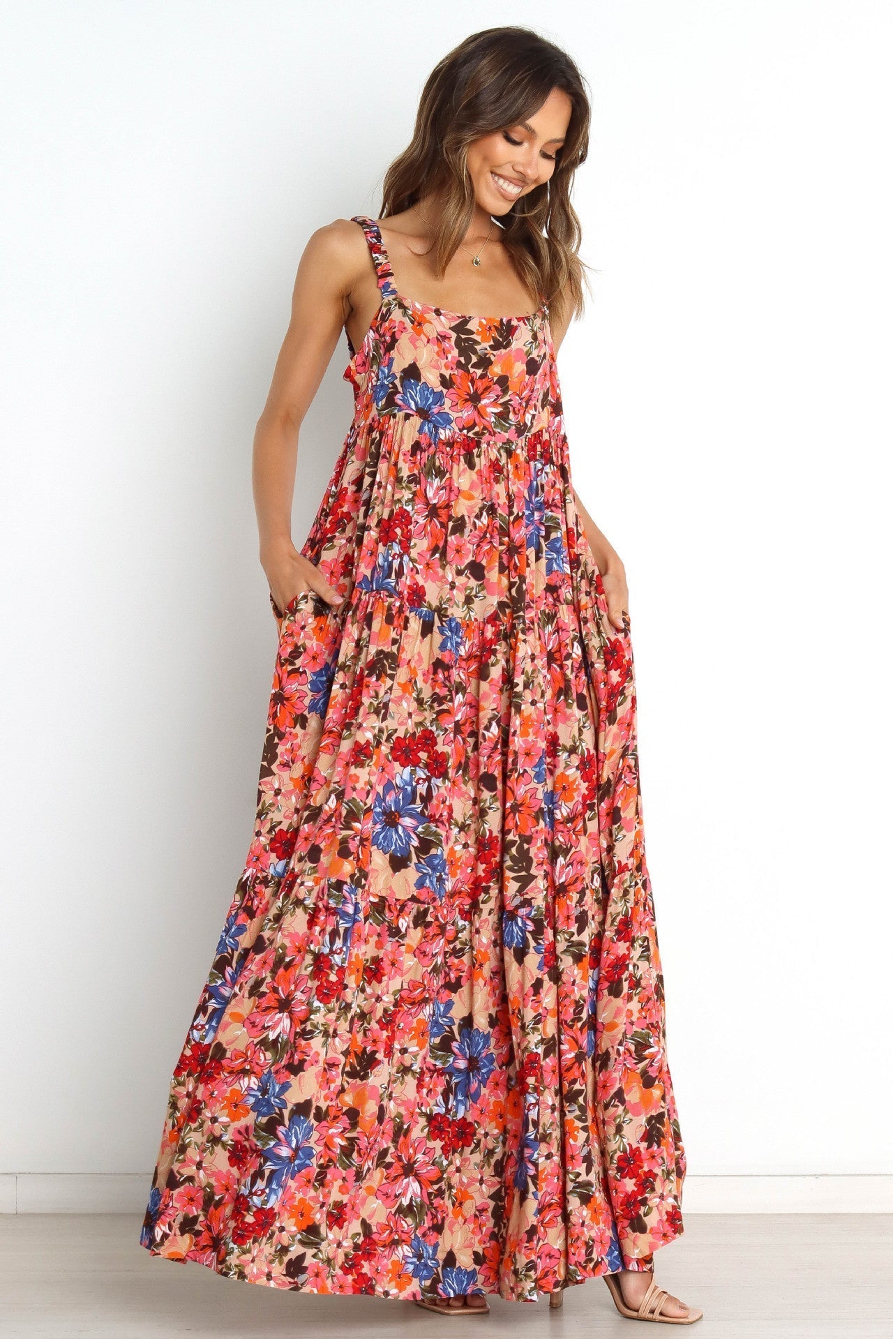 Brianna Baskılı Dairesel A Kesim Maxi Elbise