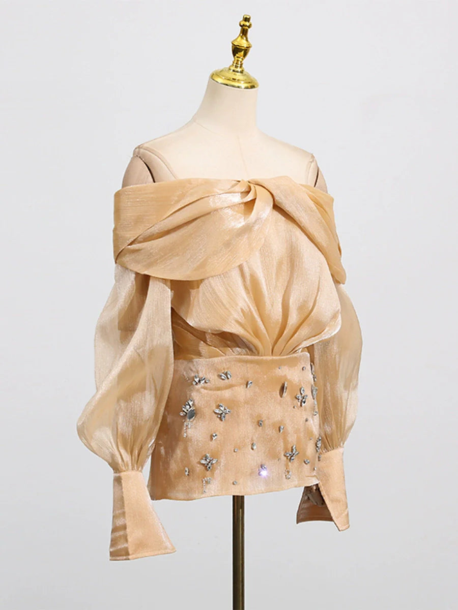 Adelina Altın Kristal Süslemeli Panelli Mini Elbise