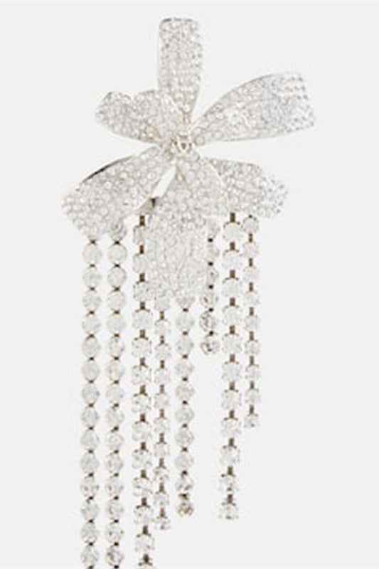 Kristal Çiçek Saçak Klipsli Küpeler