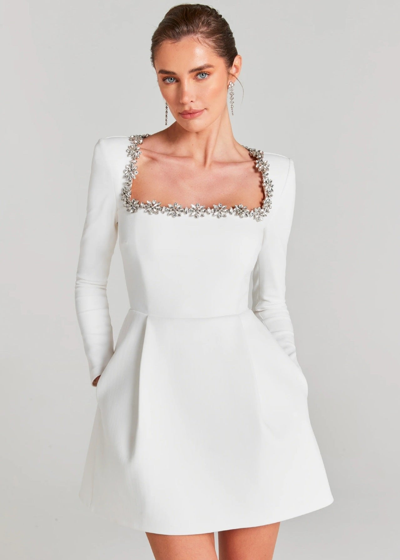 Valentine Kadife Çiçek Süslemeli Mini Elbise