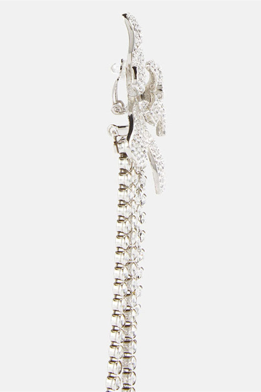 Kristal Çiçek Saçak Klipsli Küpeler